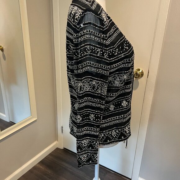 Jovani New York 100% Silk Black Beaded Formal Jacket with tie front, Size M/L? - Picture 9 of 16